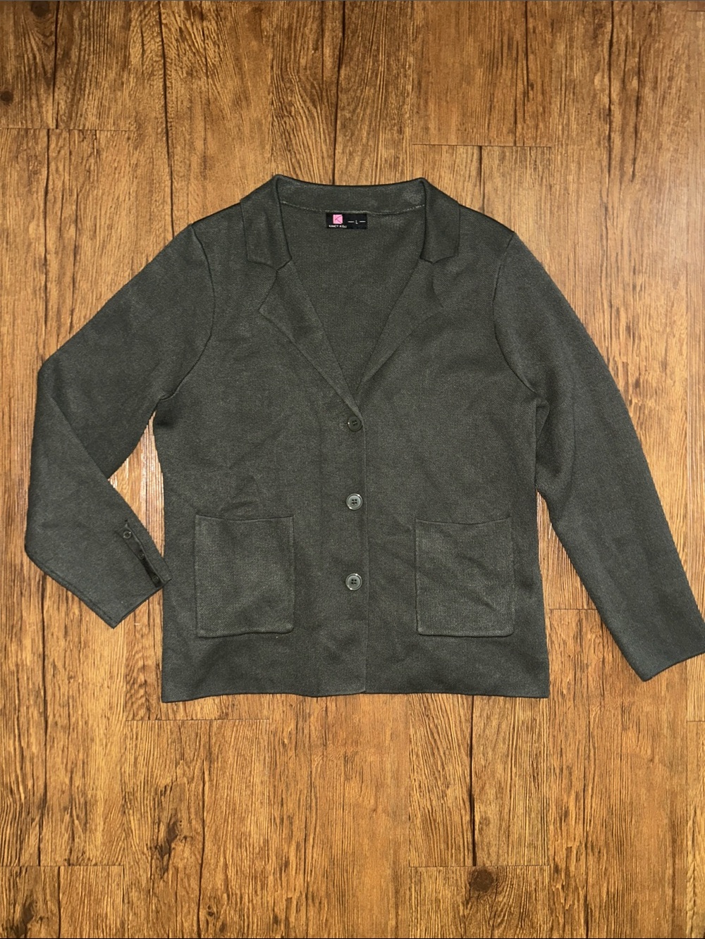 Kancy Kole Classic Notch-Collar Button Cardigan - Hunter Green